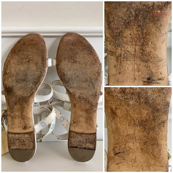 Authentic Louis Vuitton White Multicolor Canvas Patent Gladiator Sandals 39.5 - Picture 7 of 12